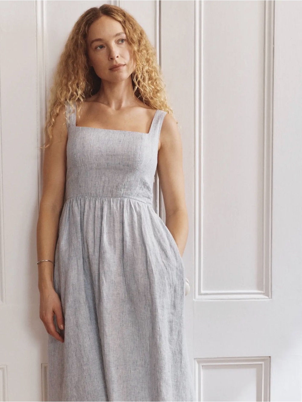 100% European Linen Fit & Flare Midi Dress - Picture 3 of 5